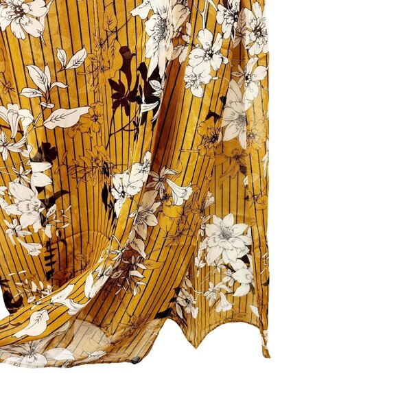 Floral Print Mustard Yellow Maxi Skirt With Pleated Design By Haute Monde Size L - Picture 8 of 10